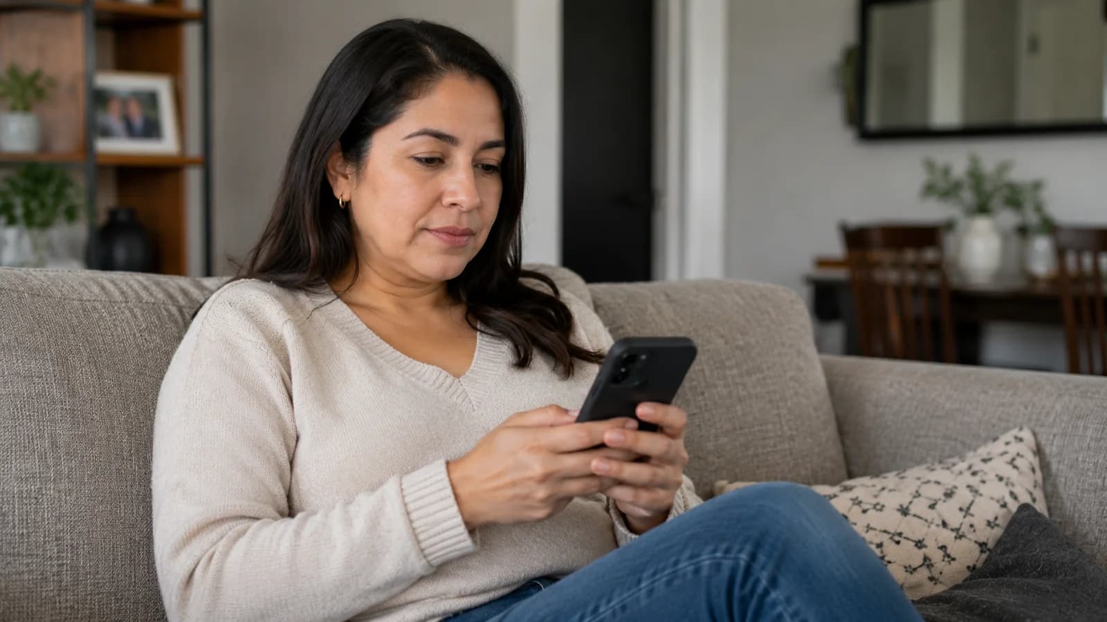 Persona escribiendo a médico por WhatsApp para reportar síntomas de tratamiento
