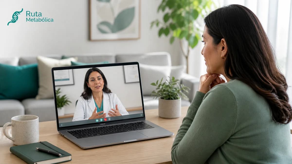 Doctora mexicana en videollamada con paciente para orientación médica