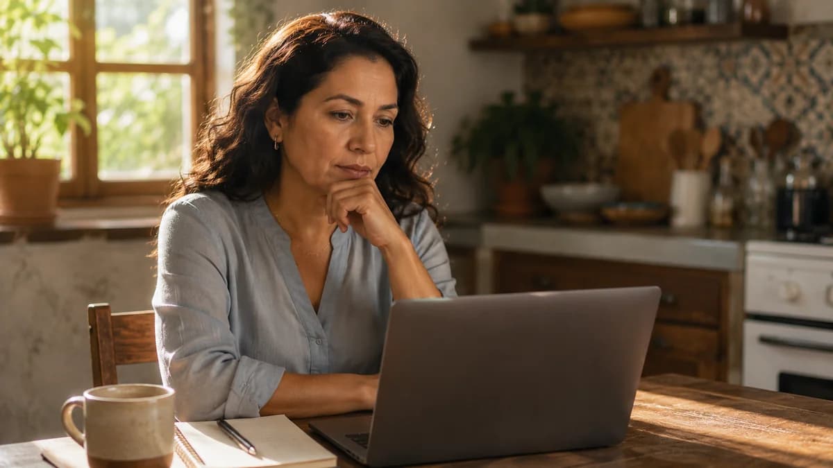 Mujer mexicana revisando información sobre programa de salud metabólica en su computadora